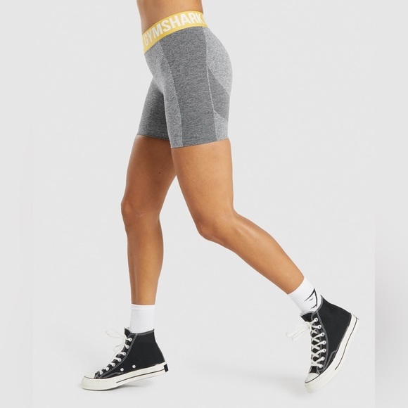 GYMSHARK Gray and Yellow Athletic Flex Stretch Shorts, M - Picture 3 of 9